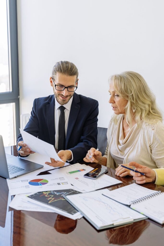 A consultant meeting with clients